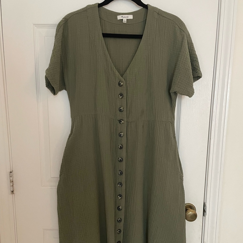 Madewell Gauze Green Midi Dress size Small